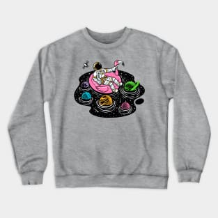 Astronaut Lounging in a Space Pool on a Pink Flamingo Floatie Crewneck Sweatshirt